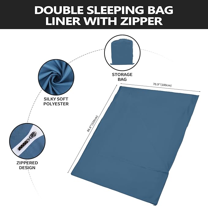 Sleeping Bag LinerLong Staple Cotton Adult Sleep Sack &amp Travel SheetsTravel Sleep Sack for Backpacking Hotels &amp Hostels Lightweight Travel Sheet Camping SheetsHas Full Length Zipper