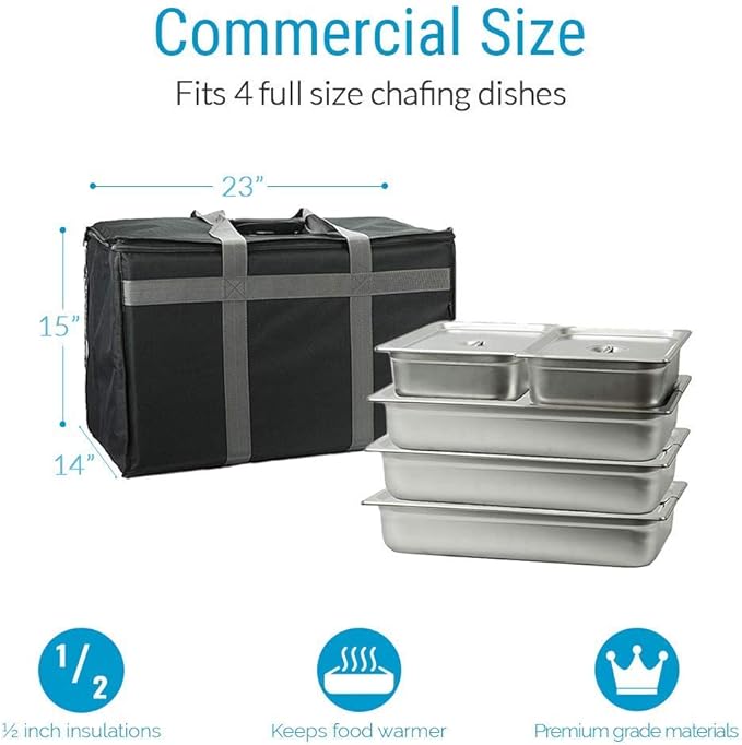 Insulated Commercial Food Delivery Bag with Side Pockets - Professional Food Warmer Portable Catering Hot Cold Meals - Thick Insulation Cooler for Grocery Shopping - 23 inches x 15 inches x 14 inches