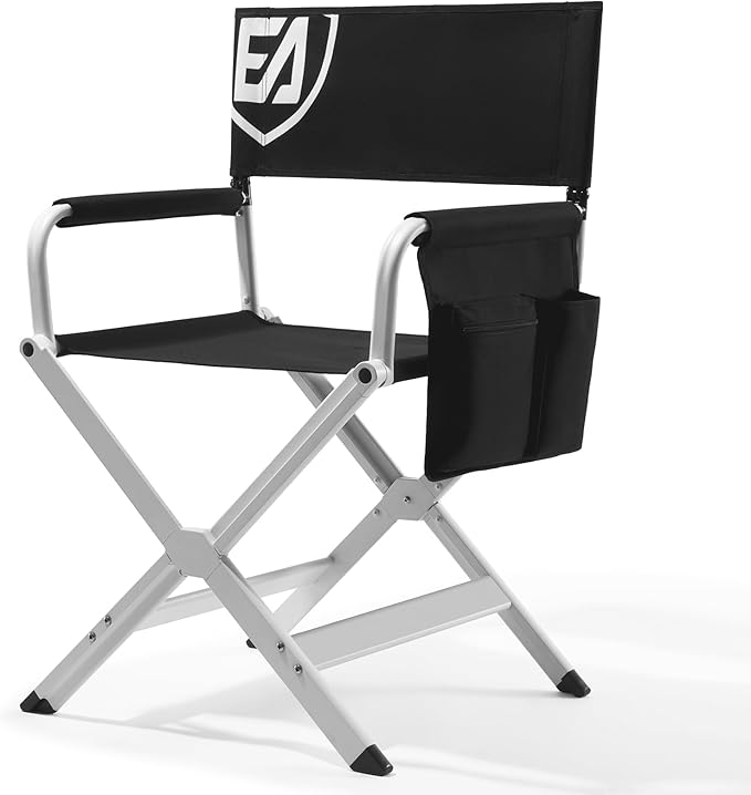 EVER ADVANCED Aluminum Directors Chair Folding Studio Movie Chairs Camping Event Vendor Chair 19 Seat Height Black Fabric/White Frame Support 350lbs
