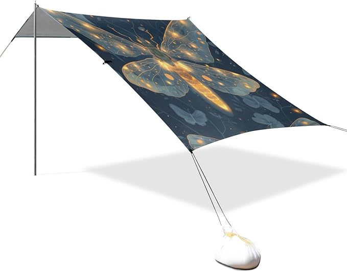 Firefly Beach Tent Sun Shelter 9.2' x 10.5' Beach Canopy with 4 Sandbags 4 Stability Poles Sand Shovels - Tent Canopy for Beach Camping Fishing Picnics