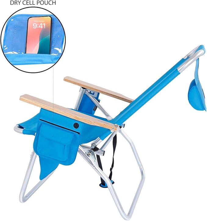 Deluxe XL Tall 17 Inches High Seat Beach Chair for Adults Heavy Duty Aluminum Frame Wide Plus Size 300 lb Capacity