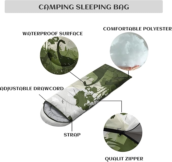 Sleeping Bags for Adults Youth Kids3D Printing Camping Sleeping Bag for Girls Boys Lightweight Waterproof Cold/Warm Weather Sleeping Bag for 3 Seasons