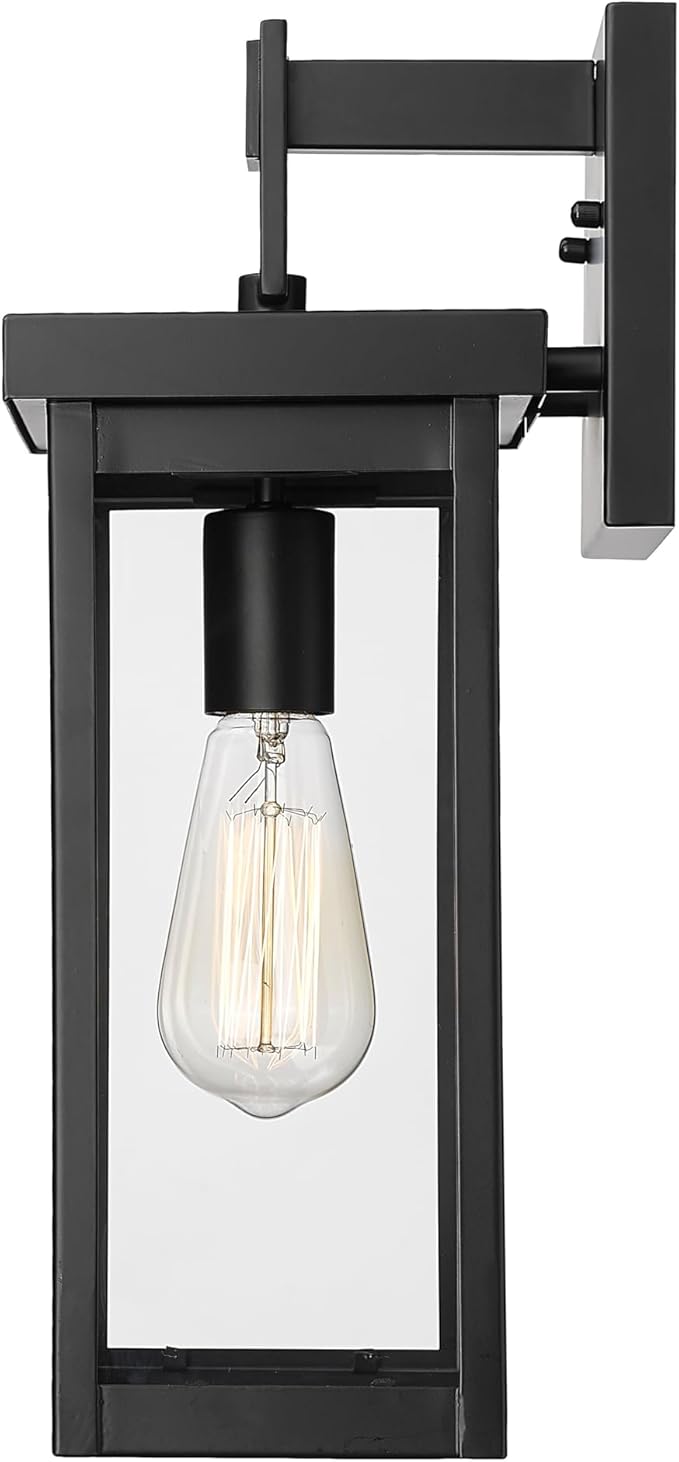 ML Lighting | Barkeley Collection | 42601-PBK | 16 Modern One Bulb Outdoor Steel Small Wall Sconce | Anti-Rust Powder Coat Black with Clear Glass Shade | Exterior Ambient Light for Safety