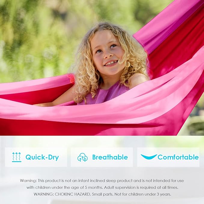GRASSMAN Kids Hammock-Small Camping hammocks Portable Camping Gear for Child Indoor/Outdoor use with Tree Straps &amp Carabiners Pink
