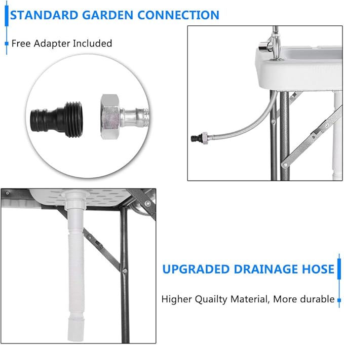 VINGLI Outdoor Folding Fish and Game Cleaning Table w/Sink| Portable &amp Durable Standard Garden Connection Upgraded Drainage Hose Stainless Steel (Classic)…