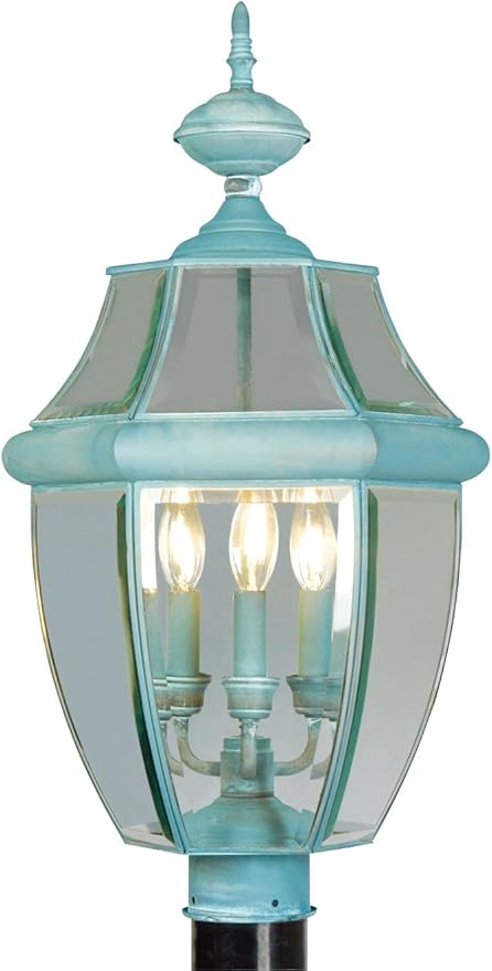Livex Lighting 2354-06 Outdoor Post with Clear Beveled Glass Shades Verdigris