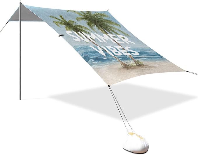 Bolaz Beach Canopy Tent Sun Shade9'×10.5' Large Family Beach Shade UPF50+- Outdoor Shade for Camping Trips FishingWatercolor Beach Summer Vibes2