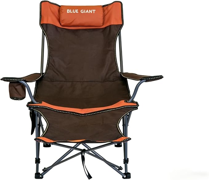 2 Pack Adjustable Folding Camping Chairs with Detachable Footrest and Headrest Lightweight and Portable Ideal for Hiking Travel Fishing and Outdoor Activities (Orange)