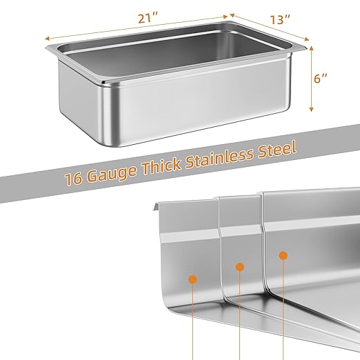 6 Pack Full Size Hotel Pan Steam Table Pan [NSF Certified] Catering Food Pan Commercial Stainless Steel 6 Inch Deep Anti-Jamming