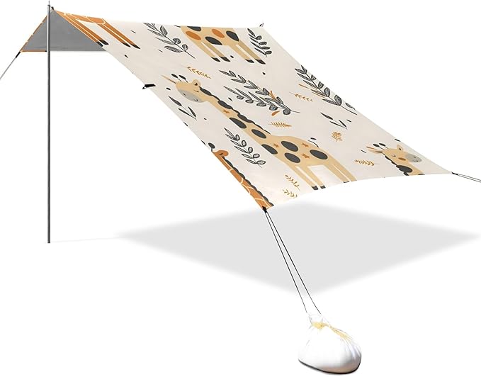 Giraffe and Leaves Camping Sun Shelter Beach Tent Portable Beach Sun Shade Outdoor Canopy for Camping Trips Fishing Picnic