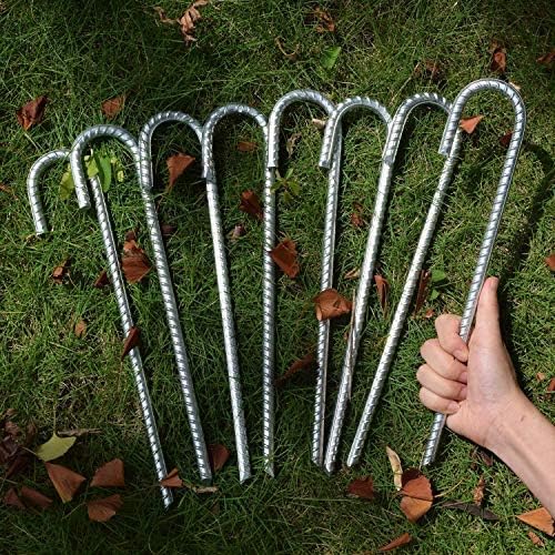 Rebar Stakes 16 Inch 3/8 Diameter Tent Stakes Heavy Duty 28 Pack Galvanized Steel Chain Link Fence Stakes Metal Ground Anchors for Outdoor Decorations Bounce House Trap Fencing