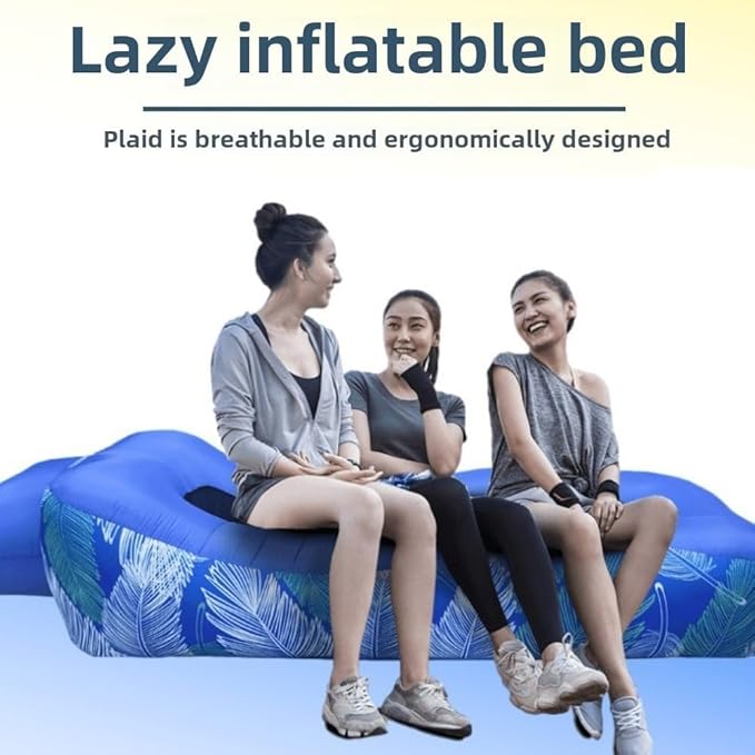 Compact Pump-Free Inflatable Lounger Portable Waterproof Air Leakage-Proof Design for Backyard Beach Trips Camping picnics and Music Festivals (A)