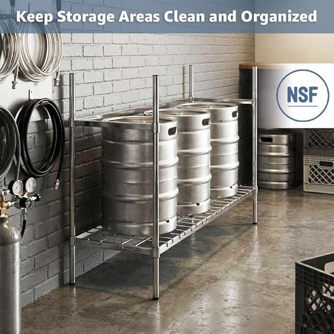 24 x 48 NSF Two-Tier Keg Rack for Beverage Storage Commercial Wire Dunnage Rack 800 lb per Shelf