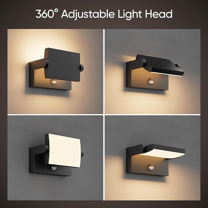40W Motion Sensor Outdoor Wall Lights 3000K Black LED Light Fixture IP65 Waterproof Exterior Porch Light 360 ° Adjustable Head Flood Wall Lighting for House