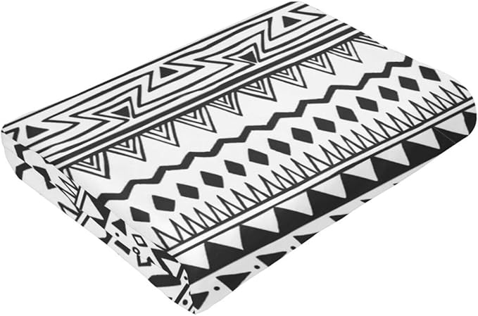 80X60 Tribal Print Black and White Aztec Pattern Boho Lightweight Flannel Blanket - Soft and Breathable Polyester Suitable for Travel Camping and Home Decoration