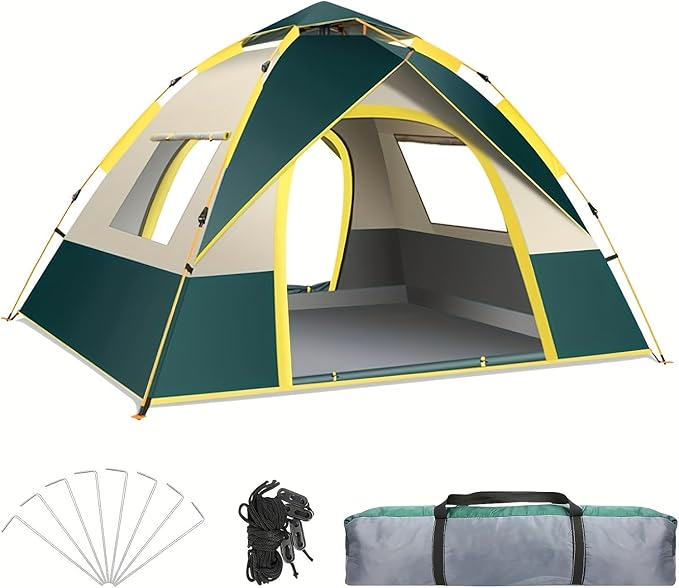 Automatic Instant Setup Camping Tent | All-Season with Dual Doors &amp Mesh Windows Windproof Lightweight Oxford Cloth Zipper Closure Fiber Brackets for Camping
