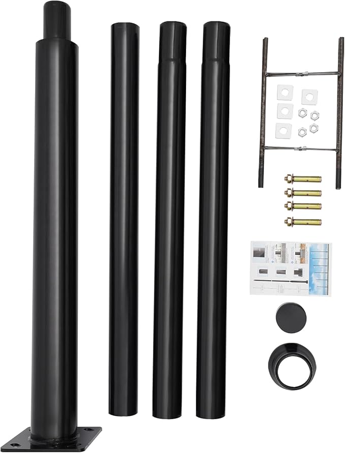 Street Light Pole Black Galvanized Solar Street Lamp Post Split Street Lamp Post Outdoor Street Courtyard Parking Lot Lighting Post with Mounting Rebar Cage (13 FT 114+76mm)