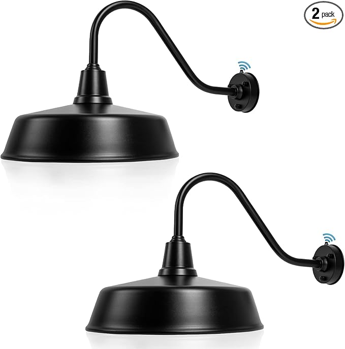 18 inch Barn Lights Outdoor Gooseneck Lighting Dusk to Dawn Black Exterior Barn Lights Farmhouse Wall Lighting Fixtures with Sensor for Porch Garage (2 18 Diameter)