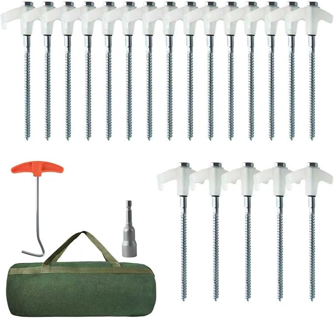 20-Pack Heavy-Duty Tent Stakes 8 Inch Yard Stakes Non-Rust Metal Tent Pegs Ground Stakes Tent Spikes for Camping Patio Garden Canopies with Hex Head Driver and Sturdy Storage Bag (White)