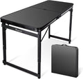 4FT x 2FT Folding Camping Table Adjustable Height with Umbrella Hole Aluminum Alloy Legs Foldable Portable Outdoor Table for Picnic Travel Parties Kids Craft Market Vendor Use