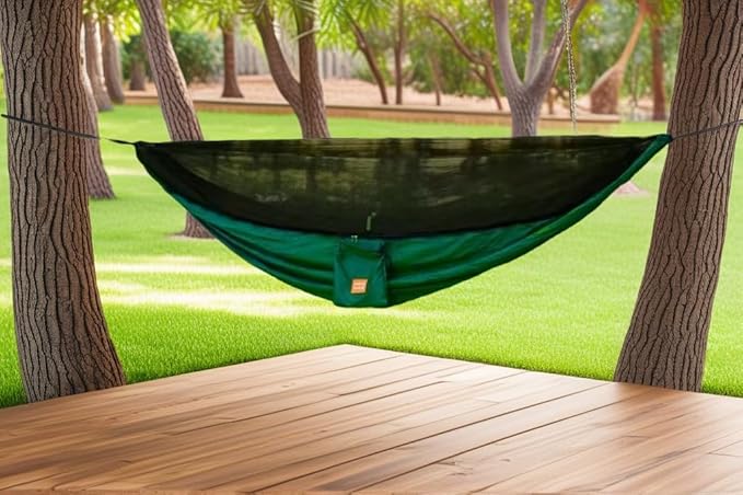 Camping Hammock Outdoor Portable Hammocks with Mosquito NetLightweight Nylon Parachute HammocksCamping Gear Must Haves for Travel Hiking Backpacking Beach (Lake Placid Blue)