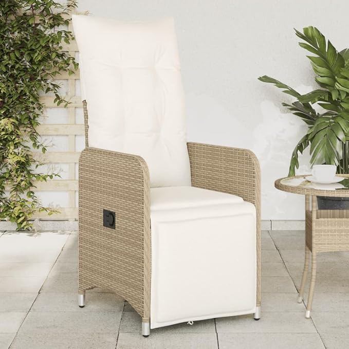 Beige Adjustable Reclining Garden Chair PE Rattan Lounge 23x21.5x36.2 Inches Powder-Coated Steel Frame Recliner Patio Seat for Balcony Yard Terrace