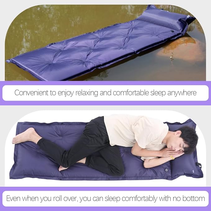 Inflatable Sleeping Pad for Camping Lightweight Wear Resistant Mat with Built Pillow Portable Sleep Supply for Travel Backpacking Hiking and Outdoor Activities