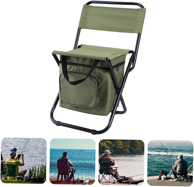 BESTonZON 1pc Multifunctional Outdoor Folding Fishing Chair Insulated Storage Bag and Backrest Portable Camping Seat for Fishing Hiking and Travel
