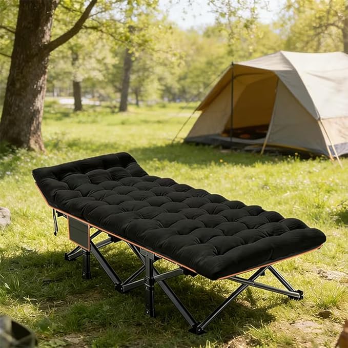 60/75-inch Options Available Mattress Optional Folding Camping Bed Portable Folding Guest Bed Weight Capacity 566/766 Lbs Adult Outdoor Travel (Black Thicken - 766 lbs)