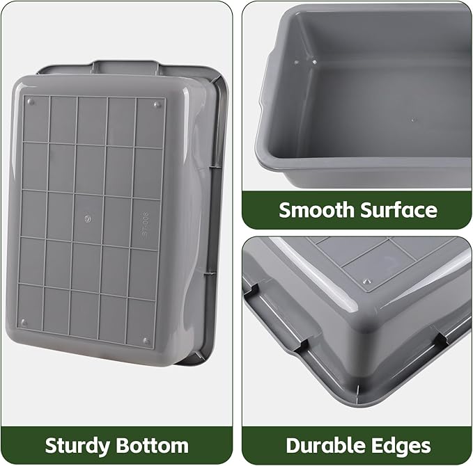 4-Pack 32 L Commercial Bus Tub Large Plastic Rectangular Dishpan Tub Grey