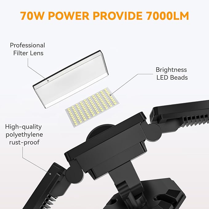 LED Security Lights Motion Sensor Light Outdoor 7000LM 6500K Waterproof Flood Light Outdoor Motion Detector with Adjustable 3 Head Hardwired Wall Light for Entryway Yard Garage