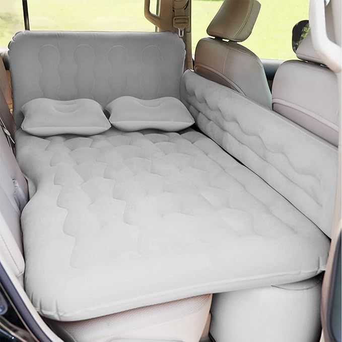 ISWEES Car Bed SUV Air Mattress Car Air Mattress with Electric Pump 2 Inflatable Pillows and 2 Footrests for Back Seat Side SeatTrunk Sleeping Thickened Camping Bed - Grey