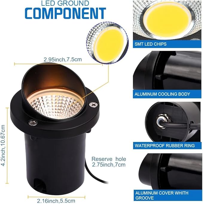 LED Low Voltage Landscape Light12-24V AC/DC Shielded In-Ground Light IP67 Waterproof 3000K Paver Well for Pathway (12 Pack)