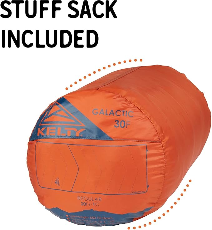 Kelty Galactic Down 30 Degree Sleeping Bag 550 Fill Power RDS Trackable Down Backpacking and Camping Zip Together for 2P Sleeping Bag