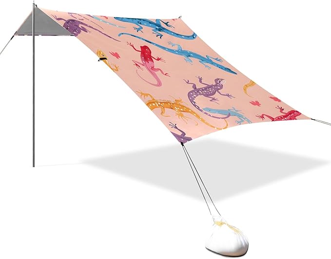 Colorful Lizards Camping Sun Shelter Beach Tent Portable Beach Sun Shade Outdoor Canopy for Camping Trips Fishing Picnic