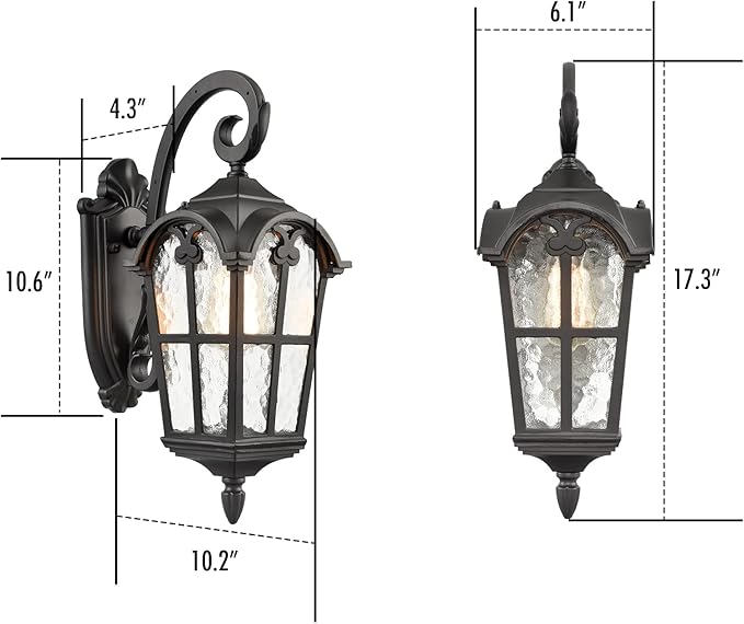 YUBOLE Waterproof Wall Sconce Outdoor Wall Lights with Hammered Glass for House Porch Garden Patio Gararge Hallway Matte Black