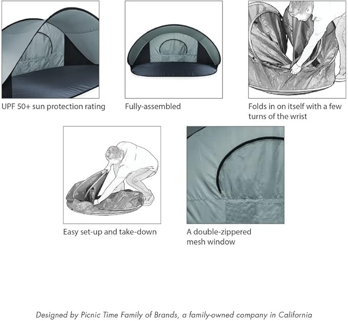 Picnic TIME NFL Manta Portable Beach Tent - Pop Up Tent - Beach Sun Shelter Pop Up