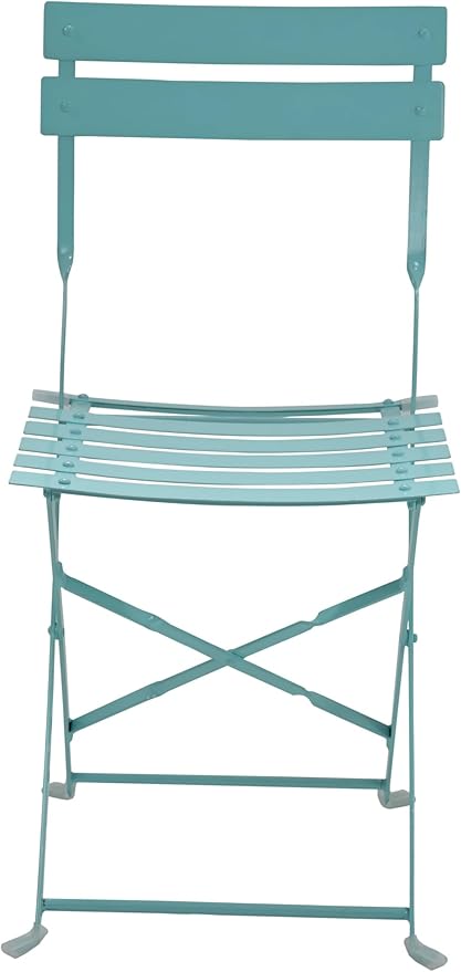 Carolina Chair &amp Table Bistro Set of 2 Foldable Outdoor Chairs - Elegant Powder Coated Metal Seat and Frame Folding Chairs - Modern Style Space Saving Furniture for Patio Balcony or Garden (Teal)