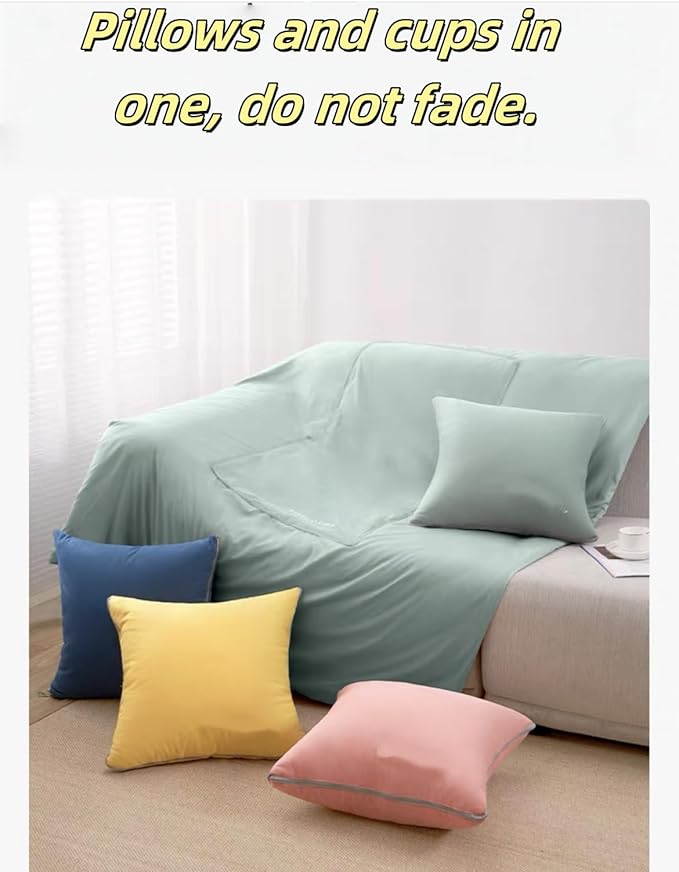 2-in-1 Pillow Blanket | Extra Thick &amp Warm Convertible Comforter for Adults | Soft Flannel Reversible Pillow Throw | Perfect for Couch Bed Travel Camping | Gift Ready (Yellow)