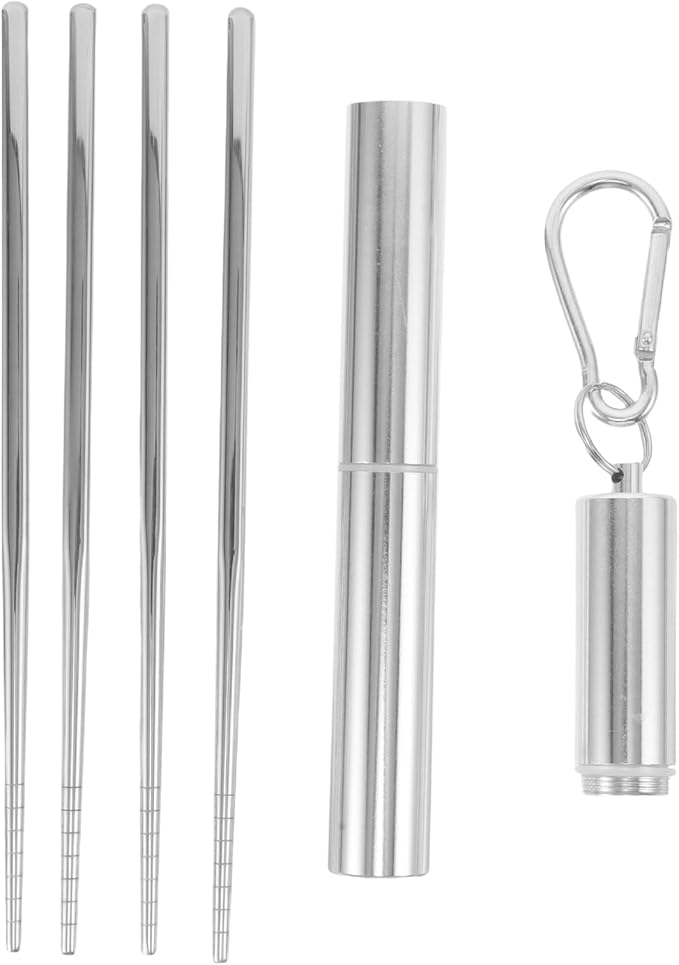 LOGOFUN 4pcs Stainless Steel Travel Chopsticks with Metal Carrying Case Portable Utensils for Camping Hiking Picnic
