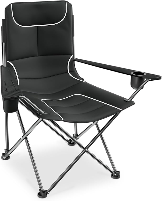 Athena Collection Portable Camping Chair for Outdoor Foldable Outdoor Beach Camping Chair with Adjustable Backrest &amp Armrest Oversized Padded Chair Folding Lawn Chair with Cooler &amp Cup Holde