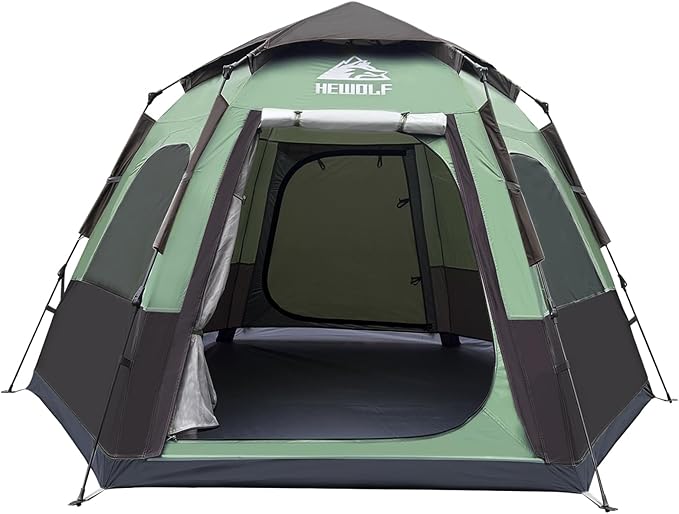 Hewolf 2/3/4 Person Camping Tent - Instant Pop Up Waterproof 2 Doors Tent with Easy Setup | 3-Season Hexagonal Dome Design for Family Hiking &amp Traveling