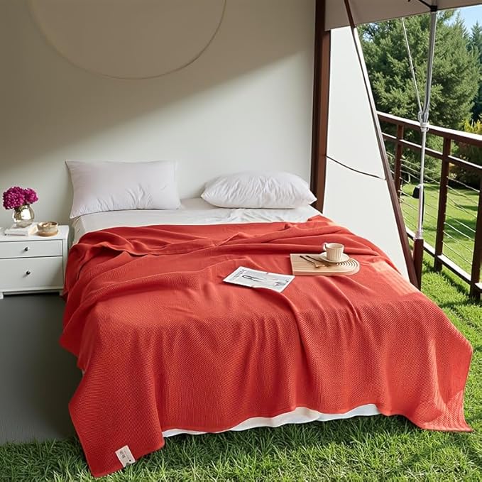 Bnitoam 100% Cotton Waffle Weave Blanket for Bed Couch Sofa 40x60 Soft Breathable Cooling Cellular Blanket Lightweight All Season Machine Washable Red (Red 40x60)