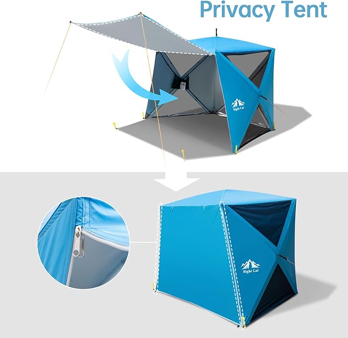 Night Cat Pop-up Beach Tent: 3 4 Persons Beach Shelter with Canopy and Footprint UPF 50+ UV Protection Backyard Camping Outdoor Canopy Poles Not Included