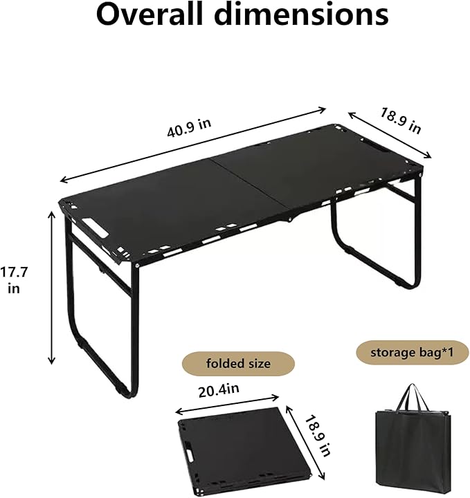 Outdoor Portable Folding Carbon Steel Camping Table Suitable for Camping Barbecue Picnic RV Outdoor Cooking Travel - Single or Set (Black Single Upgrade Inch 2 Inch 20.4 Inch 18.9)