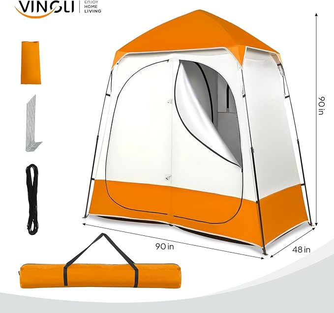 VINGLI 2 Room Shower Tent 7.5 FT Instant Pop Up Shelter with Carrying Bag Privacy Changing Room TentPerfect for Portable Toilet Camping Dressing Outdoor Indoor Easy Set Up