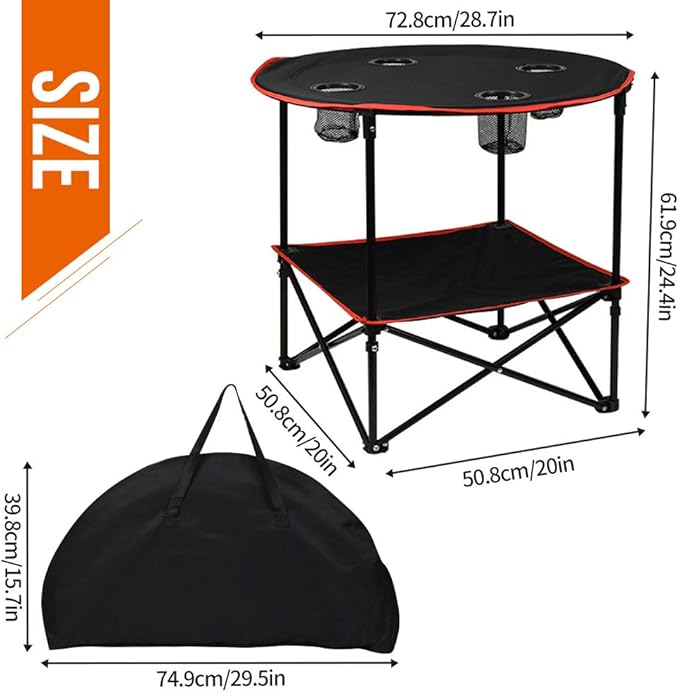 Camping Table Portable Folding Camping Side Table for Outdoor Picnic Beach Games Camp &amp Patio Tables Folding with 4 Cup Holders &amp Carry Case for Travel &amp Storage Premium 600D Canvas&a