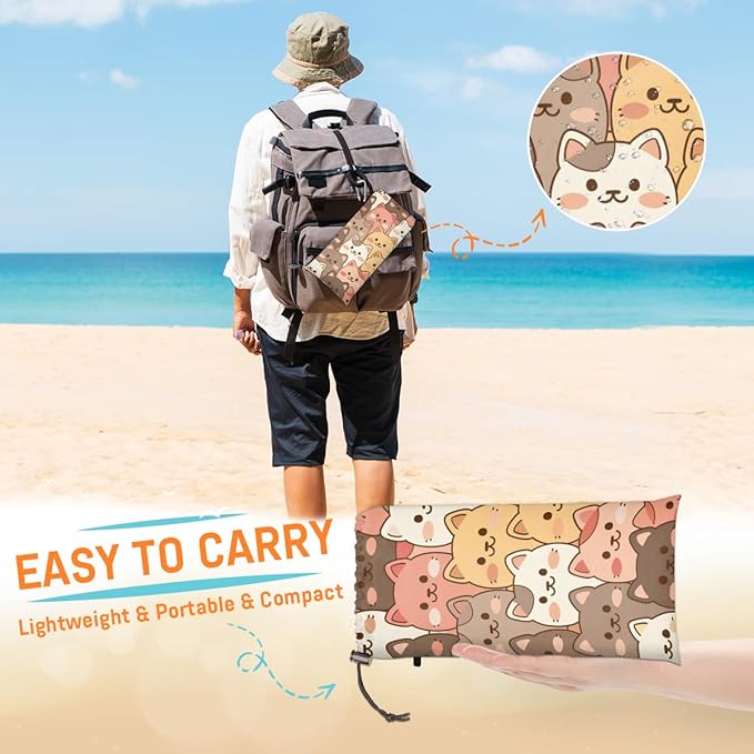 Waterproof Sandproof Beach Blanket 59''×68'' Cute Cats Polyester Outdoor Picnic Blanket with 4 Stakes &amp Storage Bag for BeachCampingVacation Multi-Color