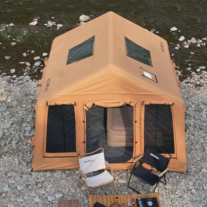 Cotton Canvas flatable Tent with Detachable TPU Windows and Pump2/3/4 Person Pop-Up Tent with Stove Jack Hole &amp Cable Hole