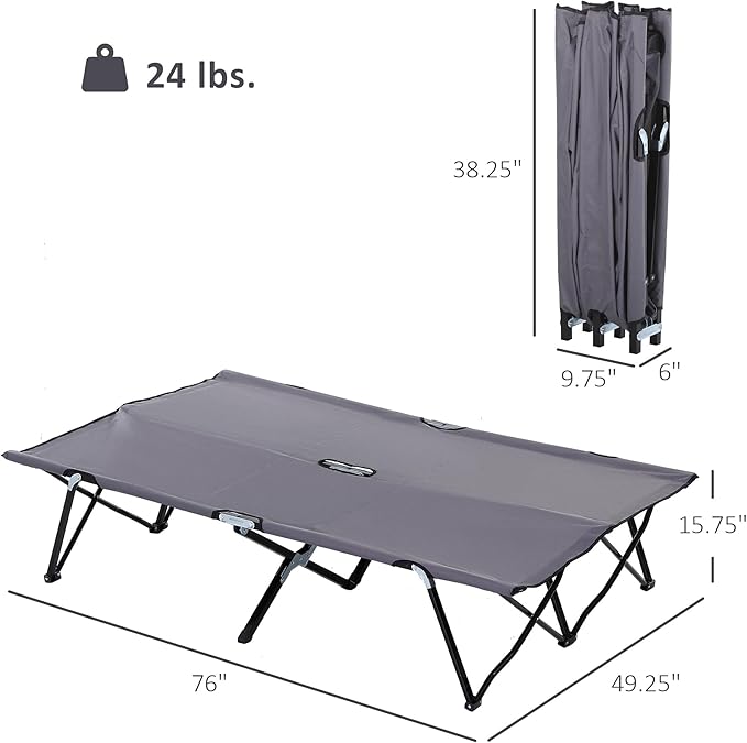 Outsunny 2 Person Folding Camping Cot for Adults 50 Extra Wide Outdoor Portable Sleeping Cot with Carry Bag Elevated Camping Bed Beach Hiking Grey